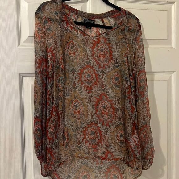 BRAND NEW Bohemian Sheer Blousey Top Lucky Brand - Size Small Long Sleeve Top - Picture 1 of 5